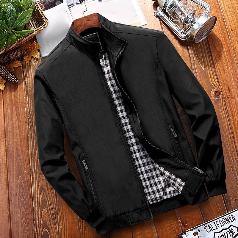 🧥 50% RABATT NU! 👔 Herr klassisk ståkragejacka med rutigt foder – Säkra fickor, ribbad ärm & mångsidig stil för en elegant look ✨