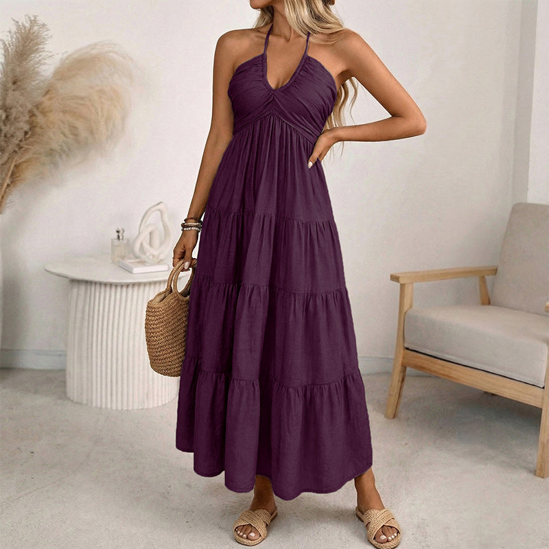 👗 50% RABATT NU! 🌴Halterneck baklös maxiklänning – volanger, flödande & perfekt för semestern 👗