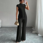 👗 50% RABATT NU! ✨ Tvådelat Ärmlöst Set – Polokrage & Vida Byxor – Ribbad Textur & Chic 🕶️