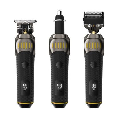 🌞50% RABATT!🧔Luxe 3-i-1 professionell vårdset för män - T-skärmaskin, folieklippare & näsborstrimmer - Med LED-display & USB-laddbar