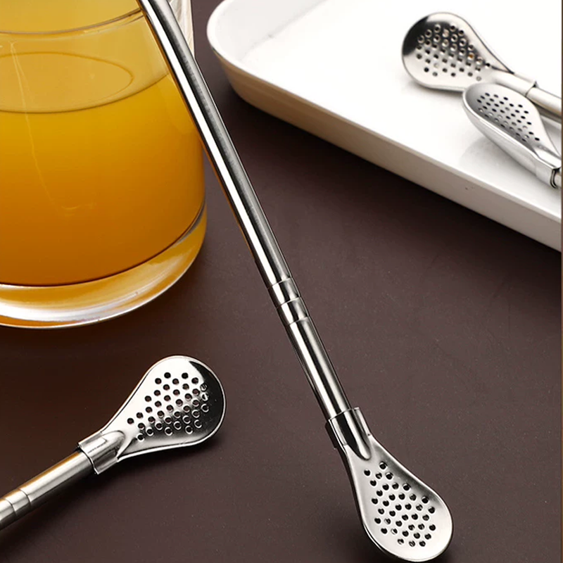 🥤Köp 1, få 1 gratis⏰ 304 rostfritt stål 2-i-1 sugrörssked, avtagbar design för enkel rengöring och återanvändning🥄