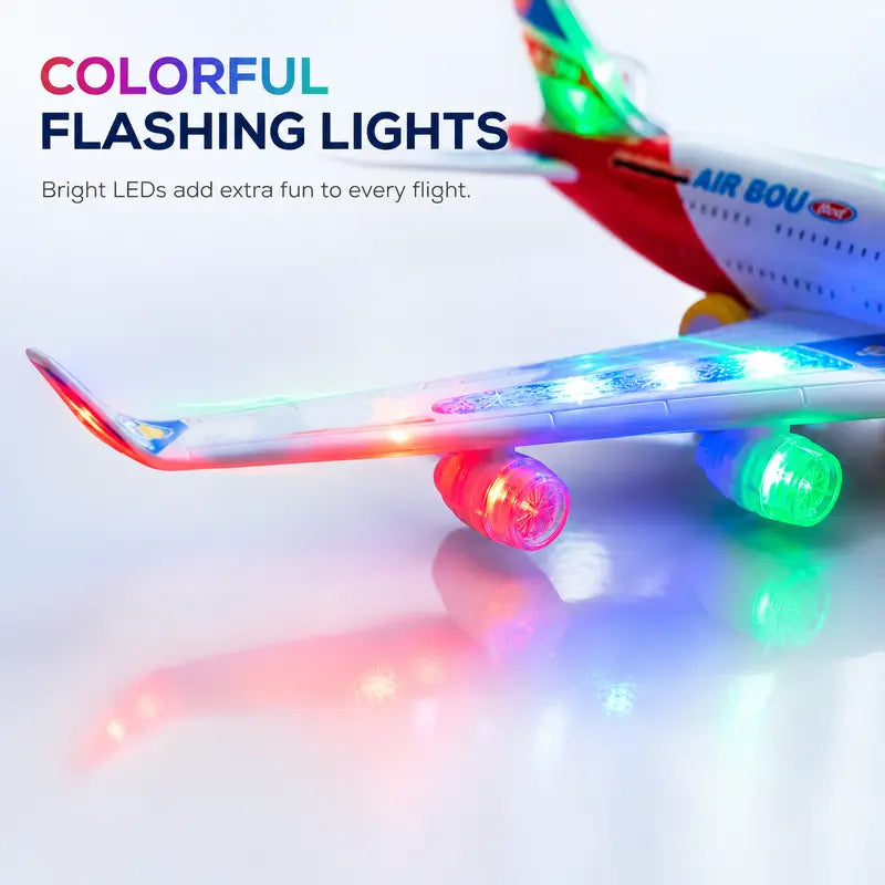 ✈️ 50 % RABATT NU! 🎵 Elektriskt modellflygplan med ljud och LED-lampor – allriktningsstyrning, dynamisk musik & säkert material – perfekt för barn 3+ 🌟
