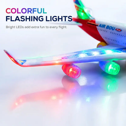 ✈️ 50 % RABATT NU! 🎵 Elektriskt modellflygplan med ljud och LED-lampor – allriktningsstyrning, dynamisk musik & säkert material – perfekt för barn 3+ 🌟