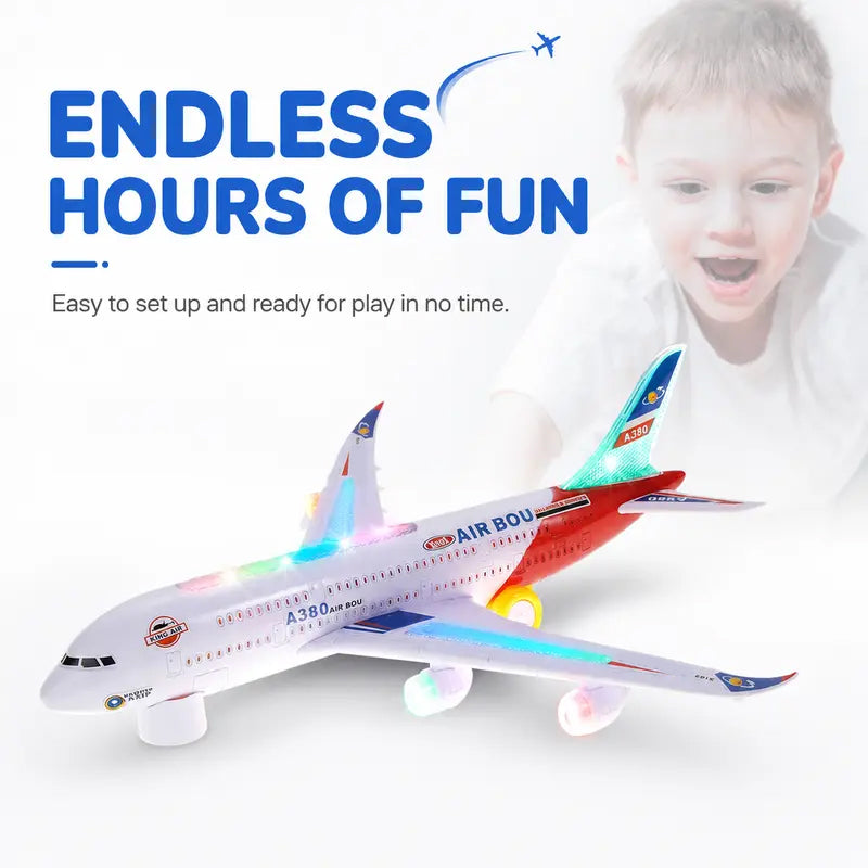✈️ 50 % RABATT NU! 🎵 Elektriskt modellflygplan med ljud och LED-lampor – allriktningsstyrning, dynamisk musik & säkert material – perfekt för barn 3+ 🌟