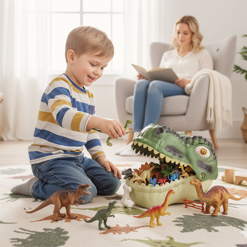 🦖 The Toy That Tidies Itself – T-Rex Head Storage Box with 12 Lifelike Dinos. 50% Off. UK Stock