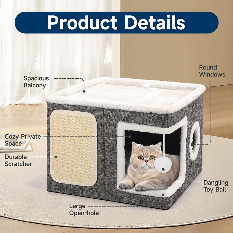 🐱 50 % RABATT NU! 🏠 Foldable 2-in-1 cat cube house – två nivåer, integrerad klösmatta & hopfällbar design – perfekt för små utrymmen 🧶
