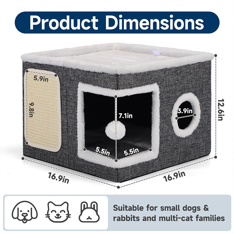 🐱 50 % RABATT NU! 🏠 Foldable 2-in-1 cat cube house – två nivåer, integrerad klösmatta & hopfällbar design – perfekt för små utrymmen 🧶