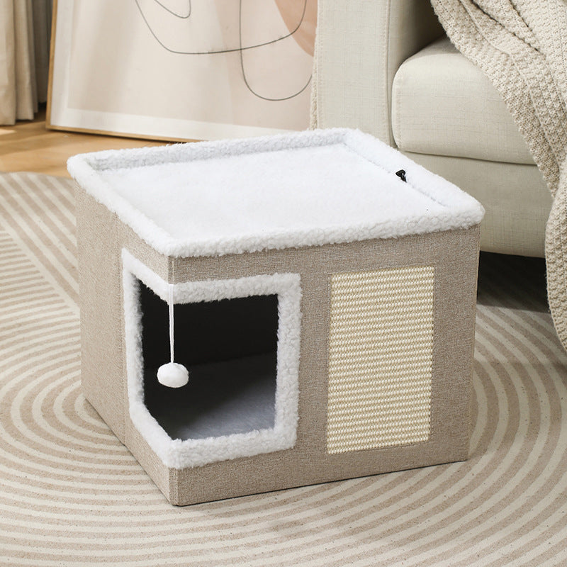 🐱 50 % RABATT NU! 🏠 Foldable 2-in-1 cat cube house – två nivåer, integrerad klösmatta & hopfällbar design – perfekt för små utrymmen 🧶