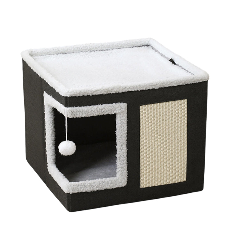 🐱 50 % RABATT NU! 🏠 Foldable 2-in-1 cat cube house – två nivåer, integrerad klösmatta & hopfällbar design – perfekt för små utrymmen 🧶