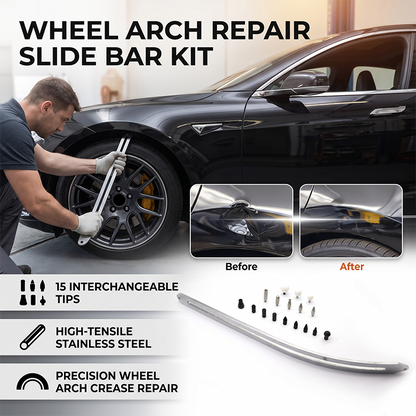 🔧 50 % RABATT NU! 🚗 Wheel arch dent repair kit – lackskyddad, stålsläde & flera huvuden – perfekt för lackskador på hjulhus 🛠️