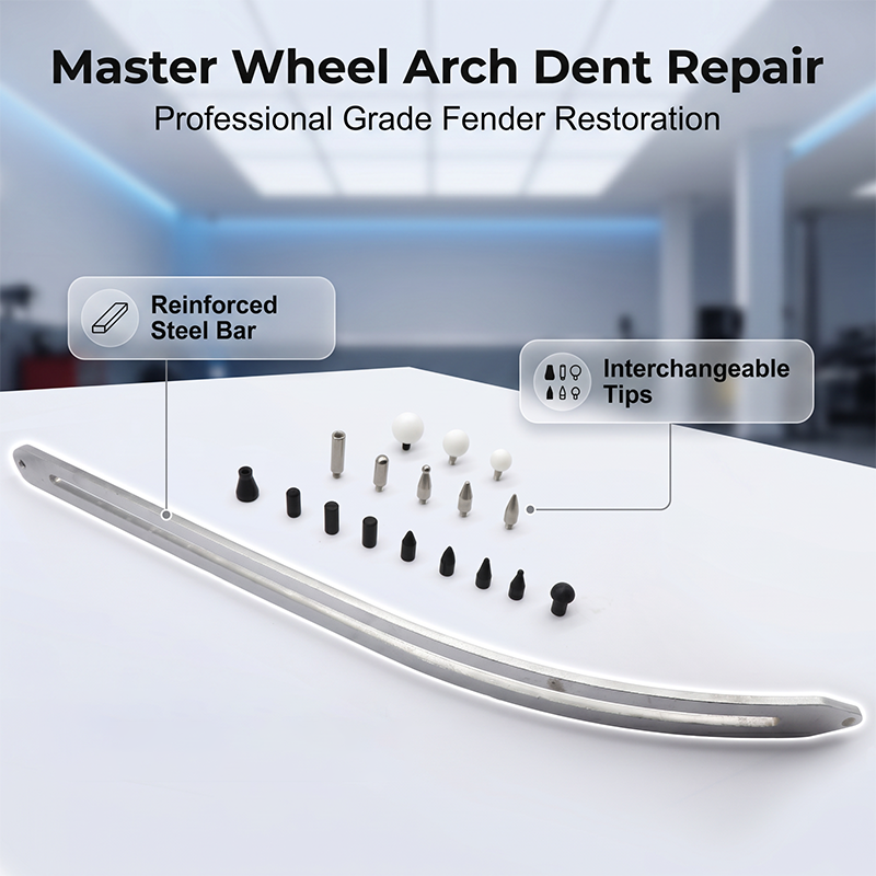 🔧 50 % RABATT NU! 🚗 Wheel arch dent repair kit – lackskyddad, stålsläde & flera huvuden – perfekt för lackskador på hjulhus 🛠️