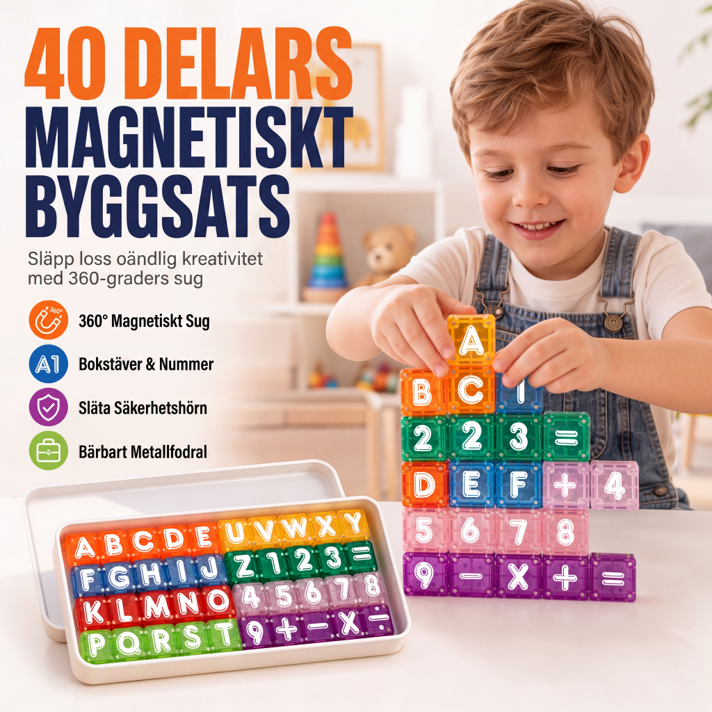 🧲 50 % RABATT NU! 🔢 Magnetiska bokstavs- och sifferkuber för barn – 40 delar, 360° stapling & lärande genom lek – perfekt för förskolebarn 📚