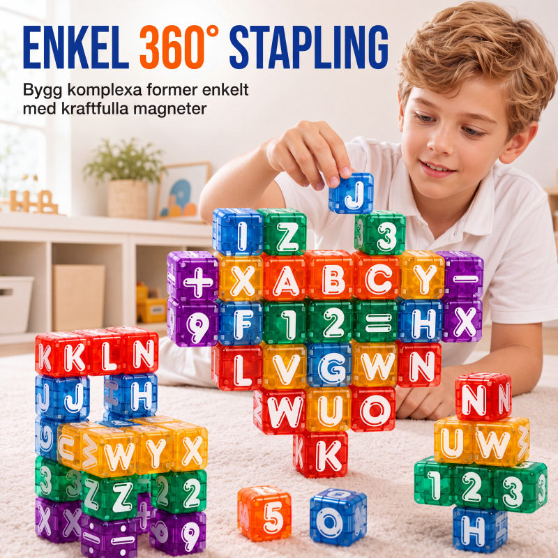 🧲 50 % RABATT NU! 🔢 Magnetiska bokstavs- och sifferkuber för barn – 40 delar, 360° stapling & lärande genom lek – perfekt för förskolebarn 📚