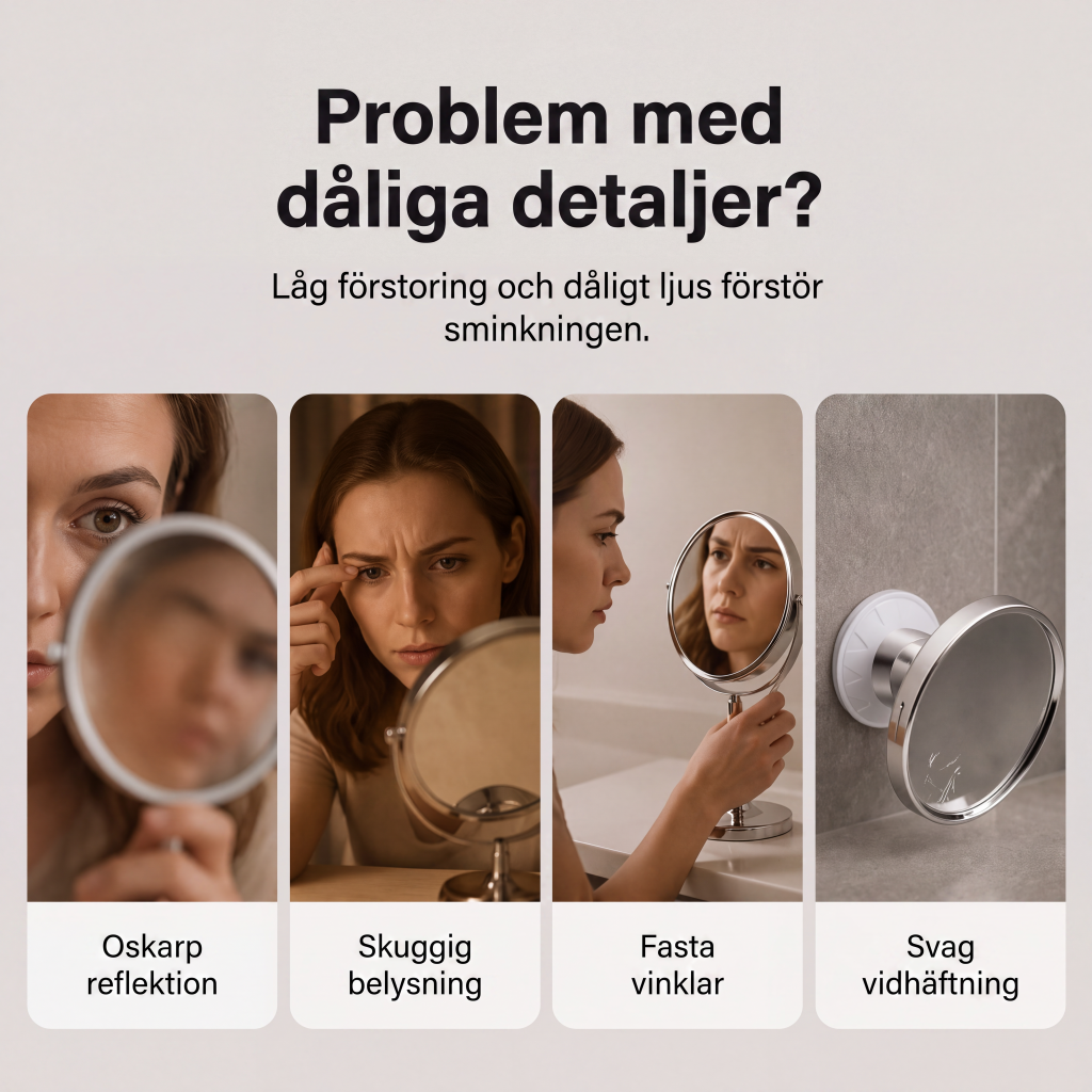 10 gångers förstorande sminkspegel med LED-ljus och sugkopp