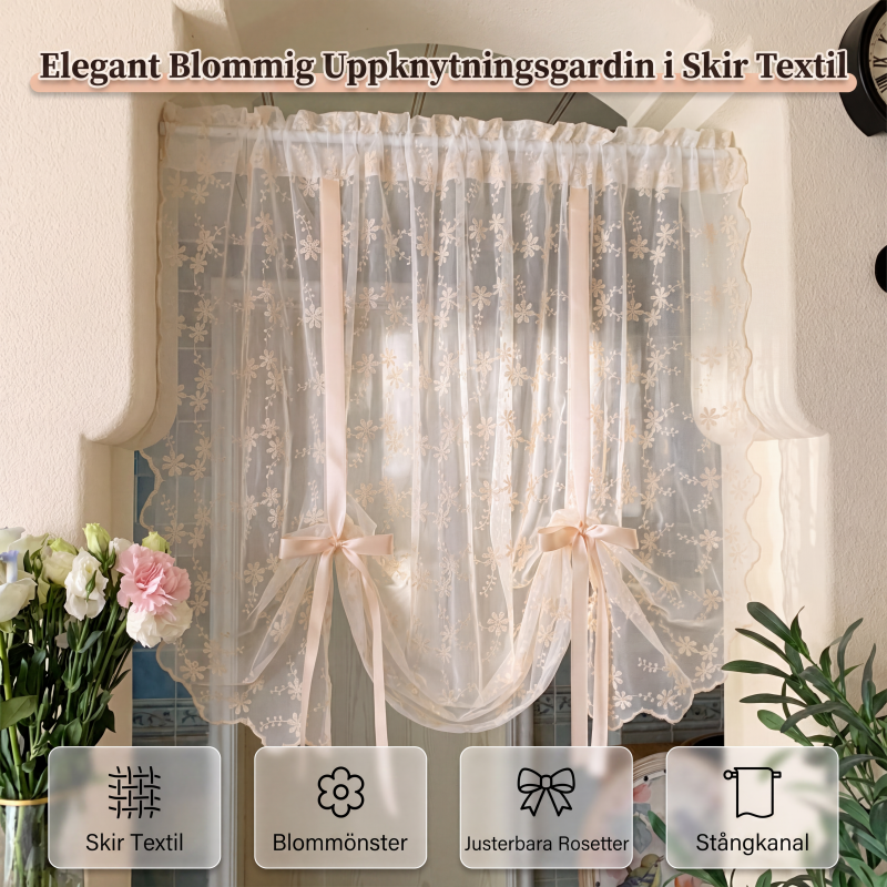 📢📢50 % RABATT !! ⏰Broderad blommig knytbar skir gardin