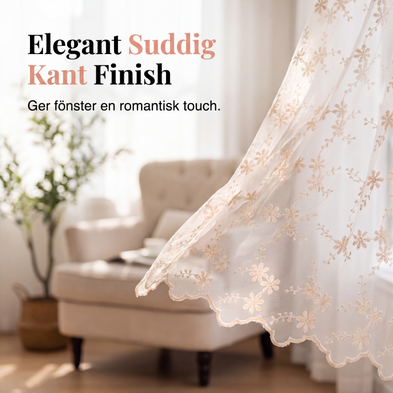 📢📢50 % RABATT !! ⏰Broderad blommig knytbar skir gardin