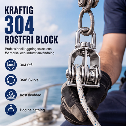 Kraftig vändbar remskiva i 304 rostfritt stål, lyfthjul för stålvajer