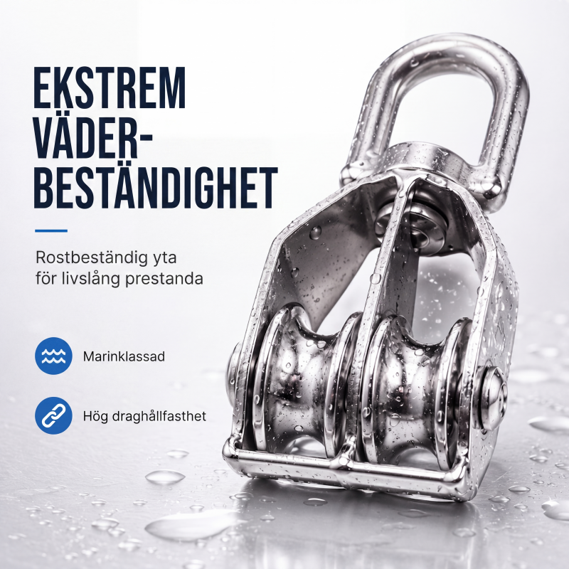 Kraftig vändbar remskiva i 304 rostfritt stål, lyfthjul för stålvajer