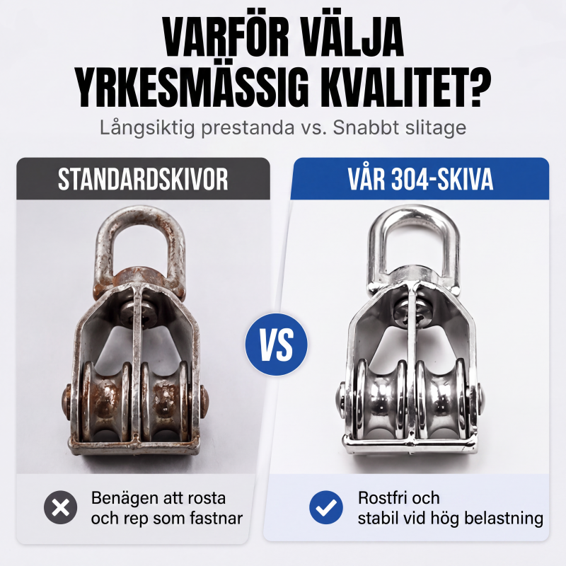 Kraftig vändbar remskiva i 304 rostfritt stål, lyfthjul för stålvajer