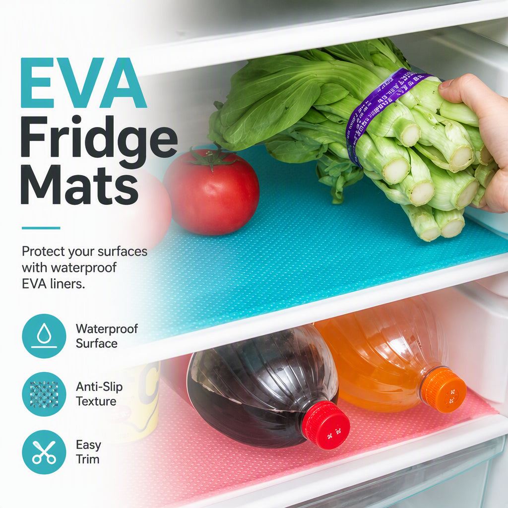 🧊 50% RABATT NU! Vattentäta kylskåpshyllinlägg – EVA‑material, halkfria & fläckar torkas bort med en trasa – perfekt för kylskåp, skafferi och medicinförvaring 🧽✨