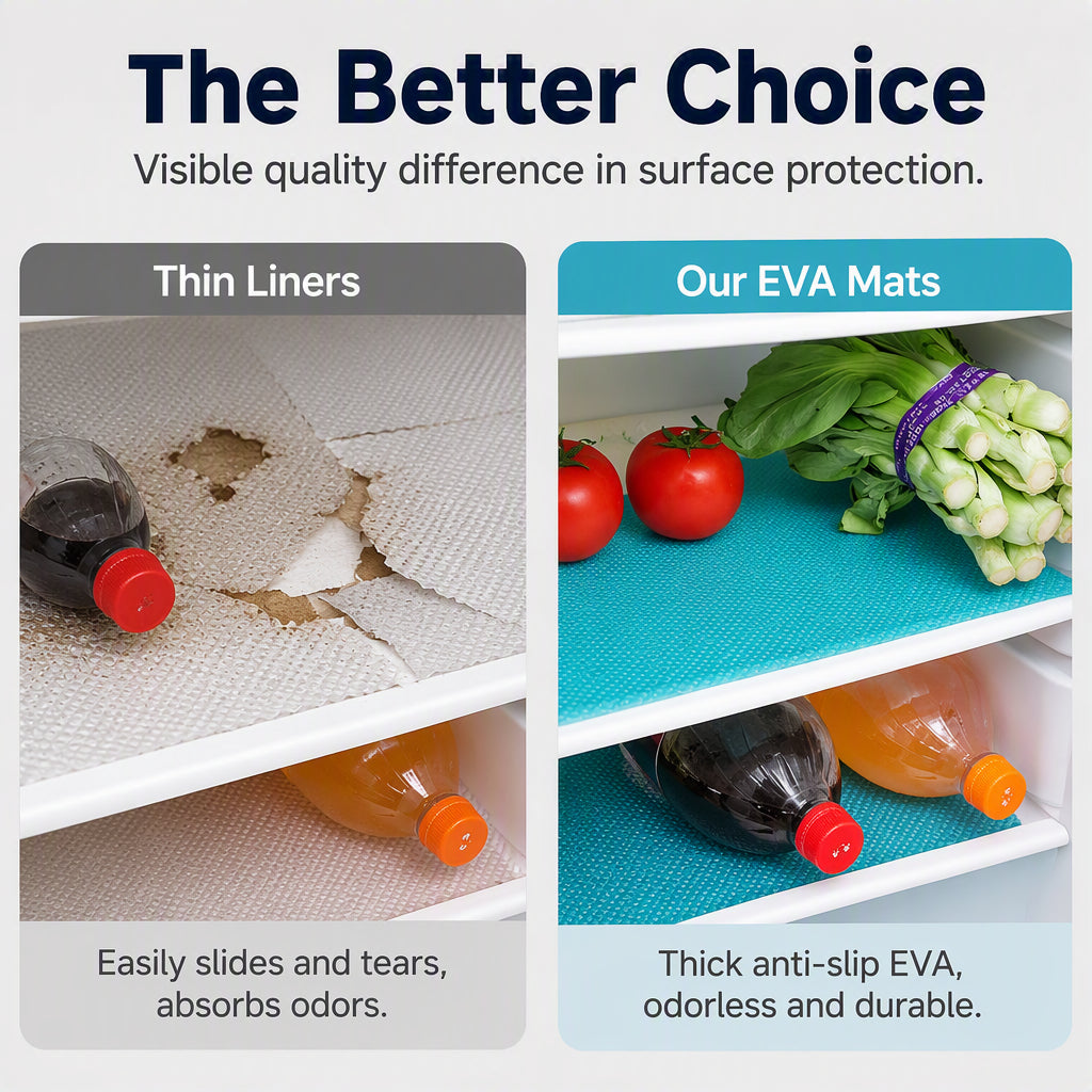 🧊 50% RABATT NU! Vattentäta kylskåpshyllinlägg – EVA‑material, halkfria & fläckar torkas bort med en trasa – perfekt för kylskåp, skafferi och medicinförvaring 🧽✨