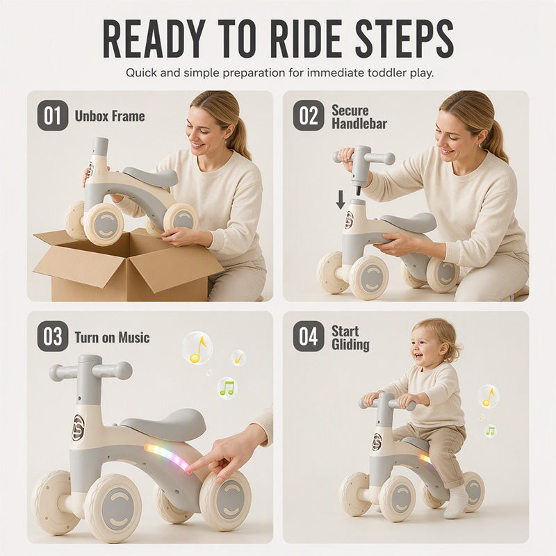 🎉 2026 Rea — Över 22 000 sålda! 🚲 Balanscykel för småbarn med musik & lampor – 4-hjulsstabilitet, LED-kul – Den perfekta första cykeln för toddlers! ✨