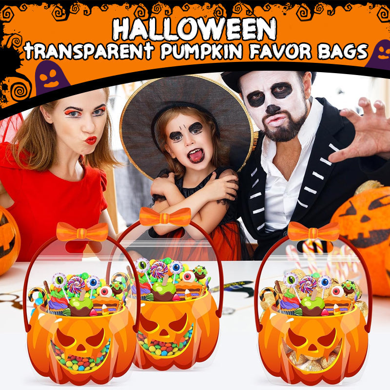 🎃 50 % RABATT NU! 👻 Halloween genomskinliga pumpa presentpåsar – dragkedja & bekvämt handtag för godis 🍬