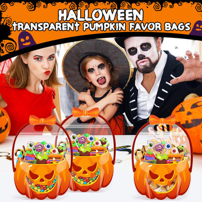 🎃 50 % RABATT NU! 👻 Halloween genomskinliga pumpa presentpåsar – dragkedja & bekvämt handtag för godis 🍬