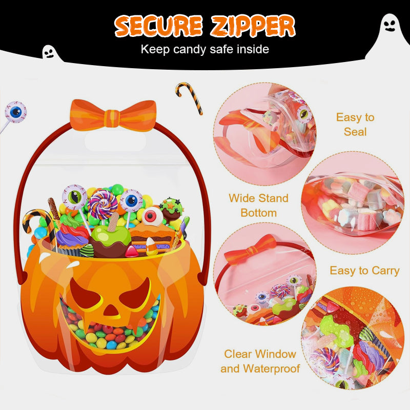 🎃 50 % RABATT NU! 👻 Halloween genomskinliga pumpa presentpåsar – dragkedja & bekvämt handtag för godis 🍬