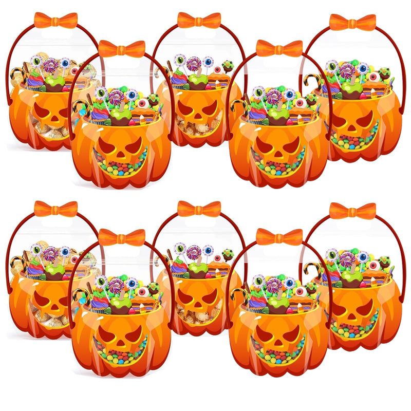 🎃 50 % RABATT NU! 👻 Halloween genomskinliga pumpa presentpåsar – dragkedja & bekvämt handtag för godis 🍬