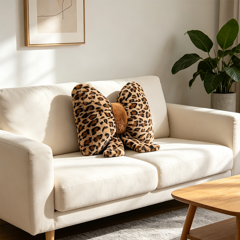 🎉 BEGRÄNSAD TID 50% RABATT! 🐆 Leopardmönstrad floskudde – Konstkaninpäls, ergonomiskt ländstöd & högelastisk PP-bomull ✨