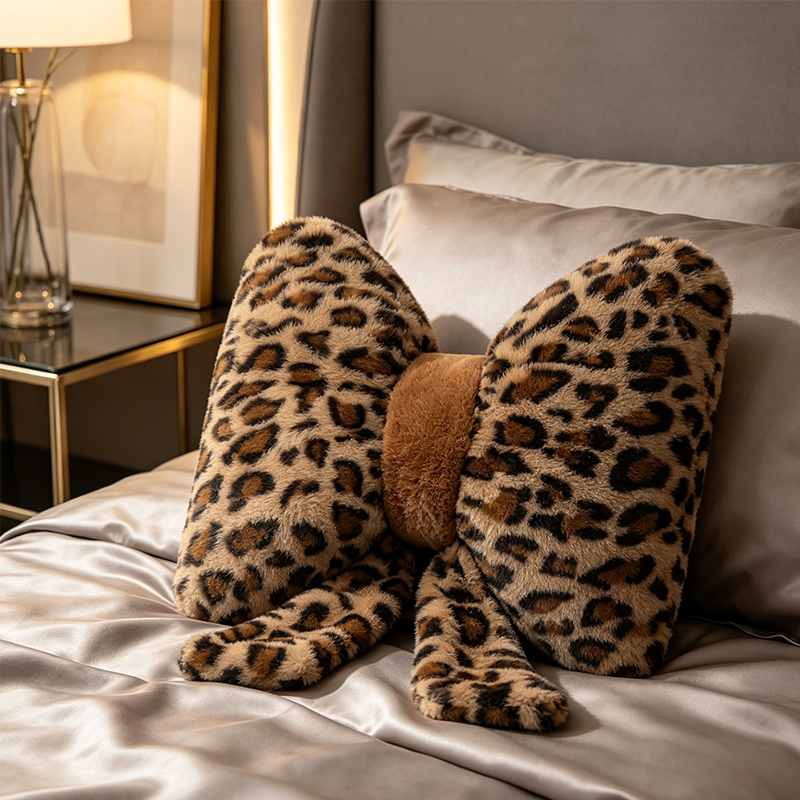 🎉 BEGRÄNSAD TID 50% RABATT! 🐆 Leopardmönstrad floskudde – Konstkaninpäls, ergonomiskt ländstöd & högelastisk PP-bomull ✨