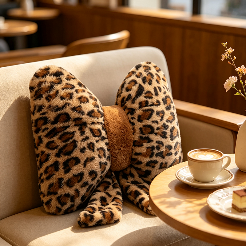 🎉 BEGRÄNSAD TID 50% RABATT! 🐆 Leopardmönstrad floskudde – Konstkaninpäls, ergonomiskt ländstöd & högelastisk PP-bomull ✨