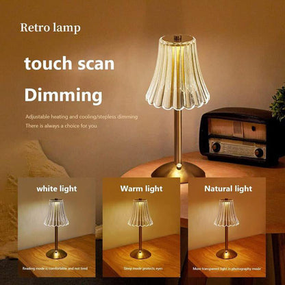 🪔 -50 %! ✨ Uppladdningsbar bordslampa i retrostil – akryl + järn – Ø11×30 cm – 2 W – pekskärm med 3 färger – Type-C – ögonskydd – guld 🏠