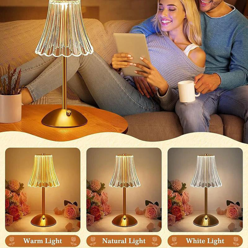 🪔 -50 %! ✨ Uppladdningsbar bordslampa i retrostil – akryl + järn – Ø11×30 cm – 2 W – pekskärm med 3 färger – Type-C – ögonskydd – guld 🏠