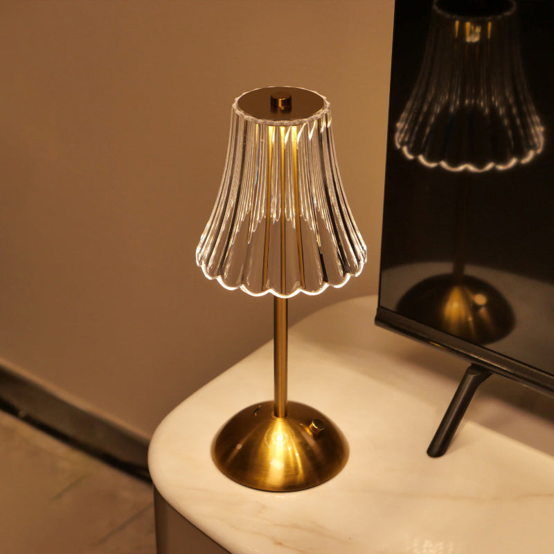 🪔 -50 %! ✨ Uppladdningsbar bordslampa i retrostil – akryl + järn – Ø11×30 cm – 2 W – pekskärm med 3 färger – Type-C – ögonskydd – guld 🏠