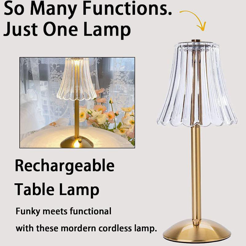 🪔 -50 %! ✨ Uppladdningsbar bordslampa i retrostil – akryl + järn – Ø11×30 cm – 2 W – pekskärm med 3 färger – Type-C – ögonskydd – guld 🏠