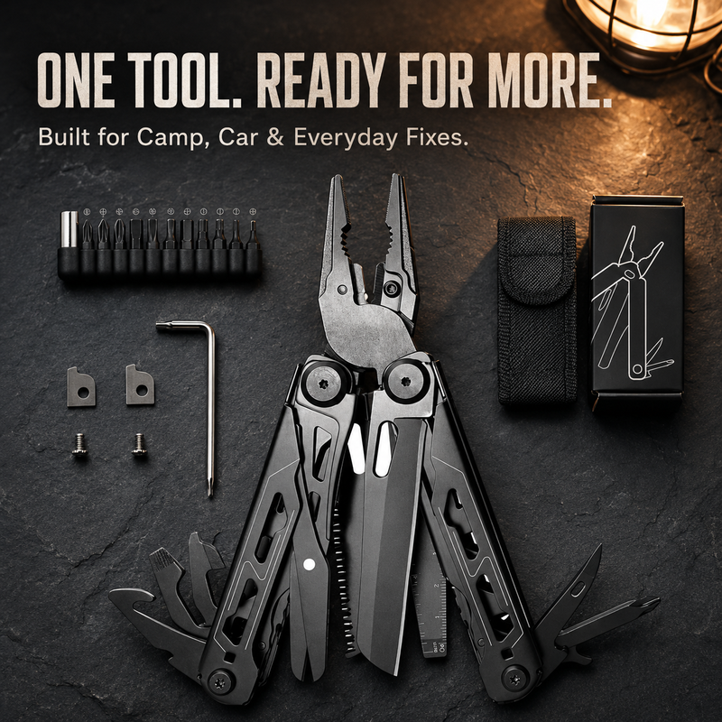 🔧 50 % RABATT NU! 🛠️ Bärbar hopfällbar multiverktyg-tång med fodral – mångsidig, kompakt & hållbar – perfekt för camping och reparationer 🏕️