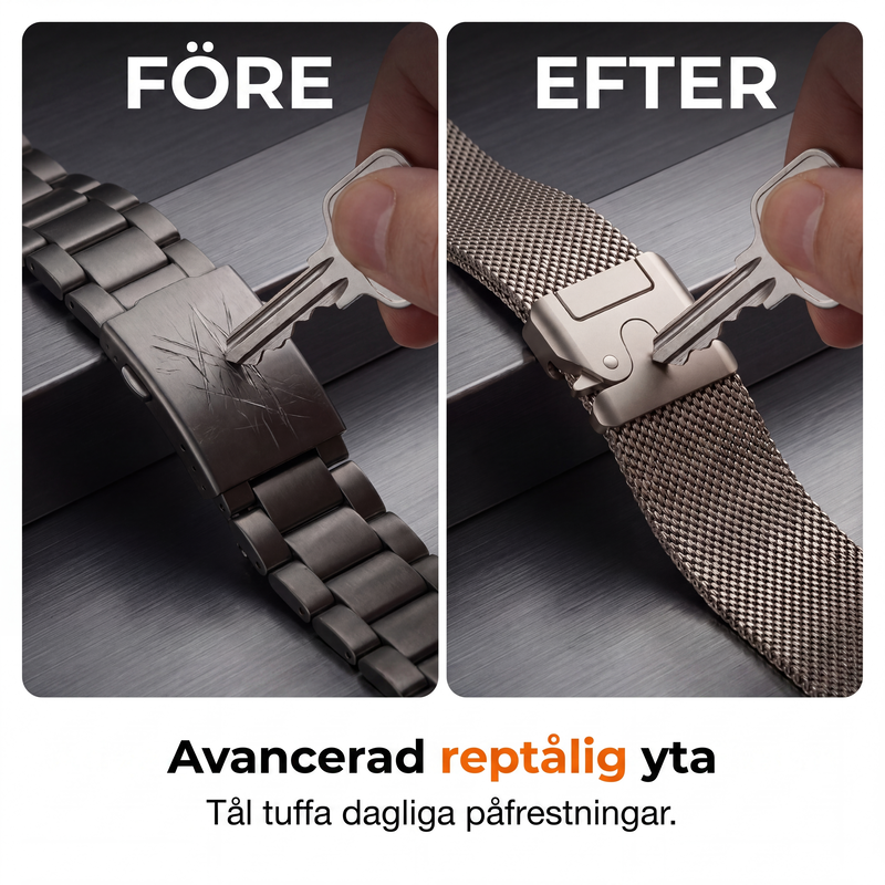 ⌚ 50 % RABATT JUST NU! 🛡️ Armband i rostfritt stålnät – andas, smidigt och säkert lås – uppgradera din smartklocka 🖤