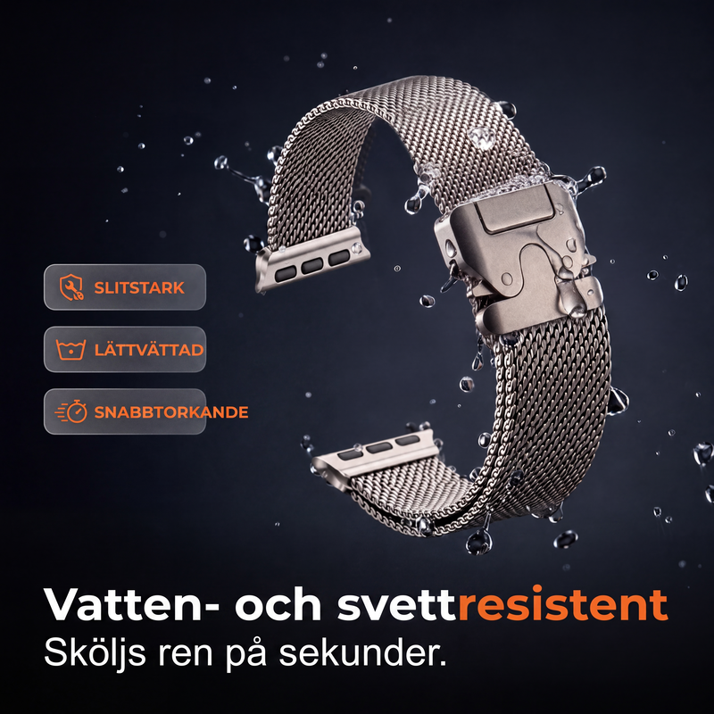 ⌚ 50 % RABATT JUST NU! 🛡️ Armband i rostfritt stålnät – andas, smidigt och säkert lås – uppgradera din smartklocka 🖤
