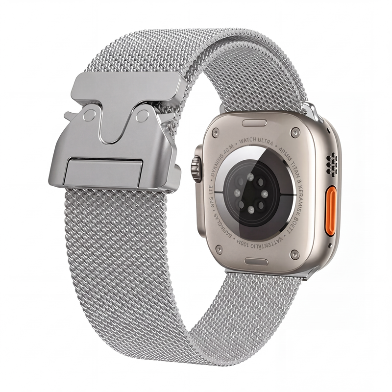 ⌚ 50 % RABATT JUST NU! 🛡️ Armband i rostfritt stålnät – andas, smidigt och säkert lås – uppgradera din smartklocka 🖤