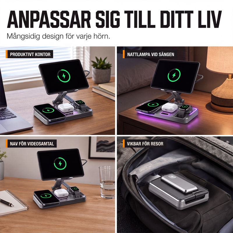 4-i-1 magnetisk trådlös laddningsställ
