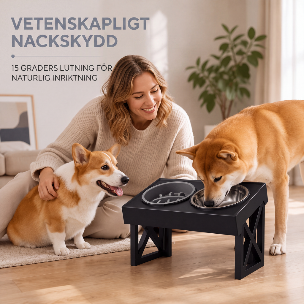 Förhöjda hundskålar med långsammatare & skålar i rostfritt stål