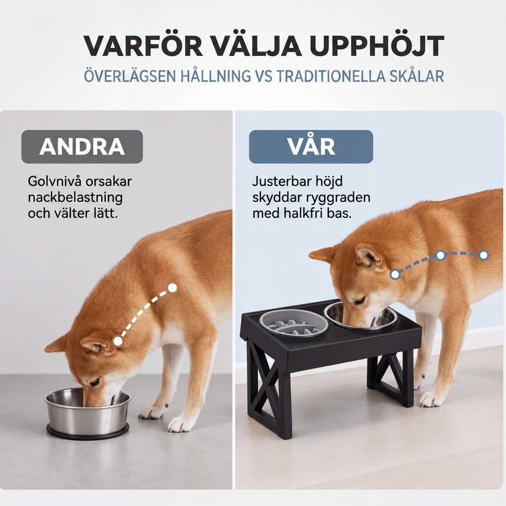 Förhöjda hundskålar med långsammatare & skålar i rostfritt stål