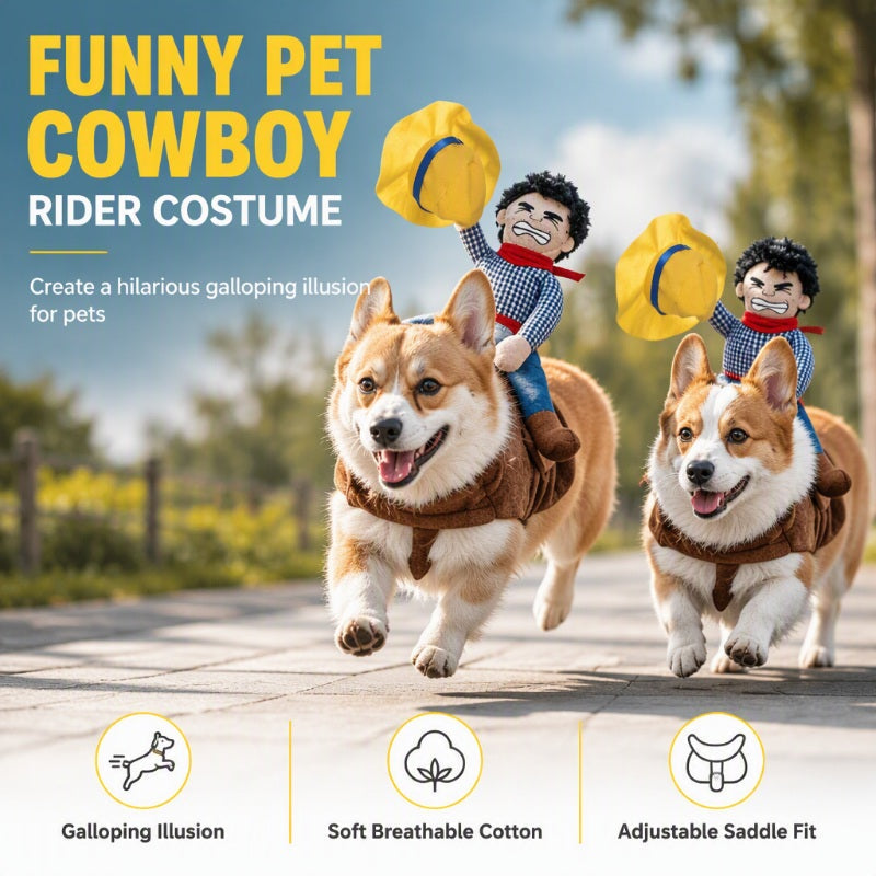 ✨50% RABATT✨🤠 Roligt Cowboy-Ryttarkostym för Hundar – Originellt Husdjurskostym för Karneval, Foton & Fester