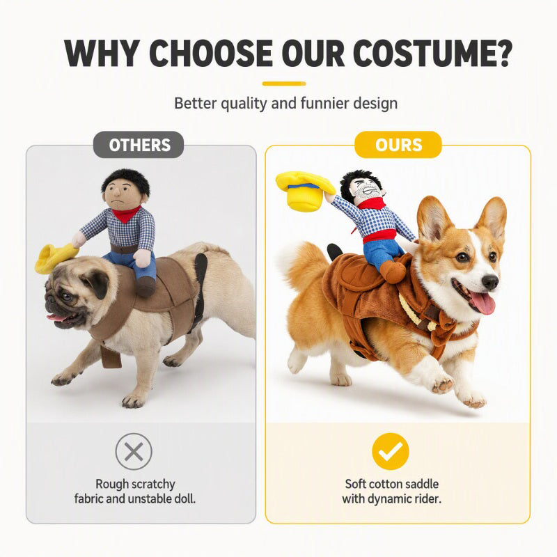 ✨50% RABATT✨🤠 Roligt Cowboy-Ryttarkostym för Hundar – Originellt Husdjurskostym för Karneval, Foton & Fester