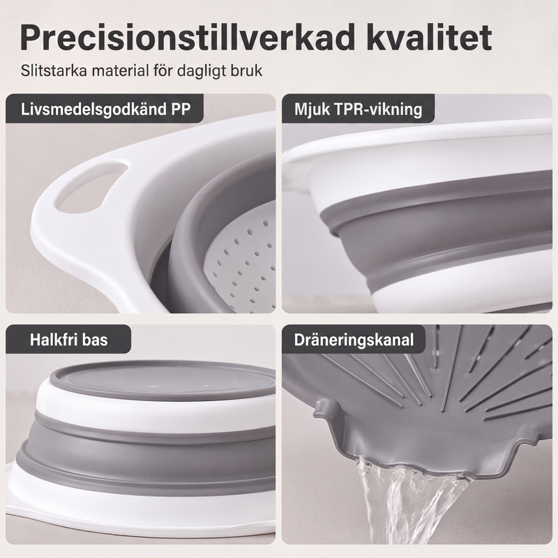 3-delat hopfällbart durkslagsset med avrinningsbas