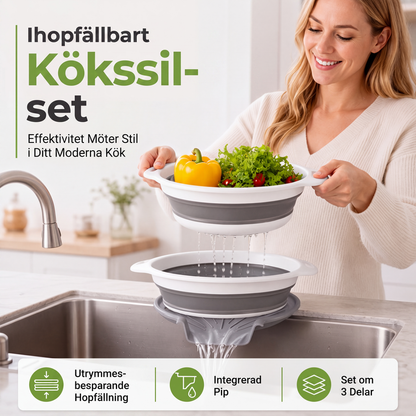 3-delat hopfällbart durkslagsset med avrinningsbas