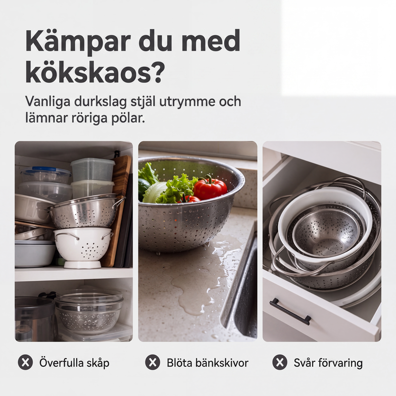 3-delat hopfällbart durkslagsset med avrinningsbas