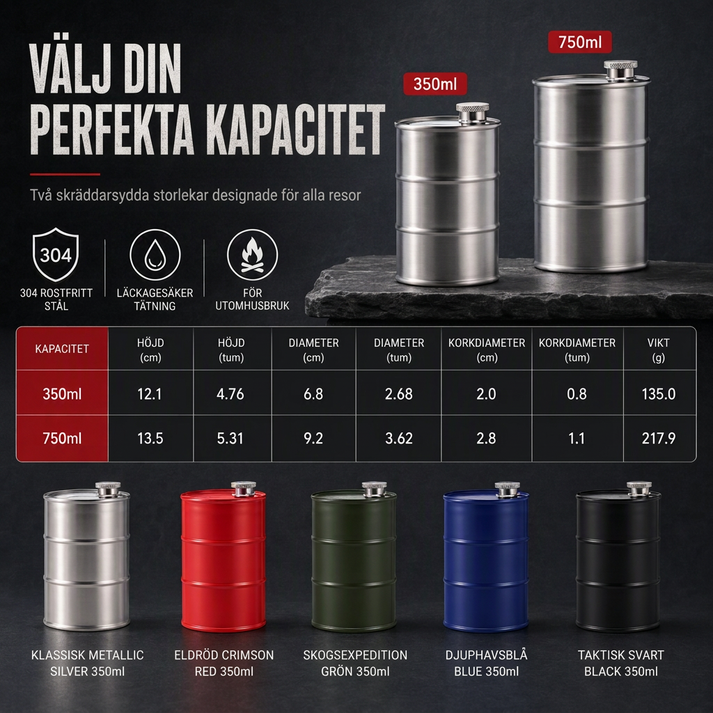 Bärbar höftflaska i form av en dunk tillverkad av 304 rostfritt stål, lämplig för utomhusbruk och camping